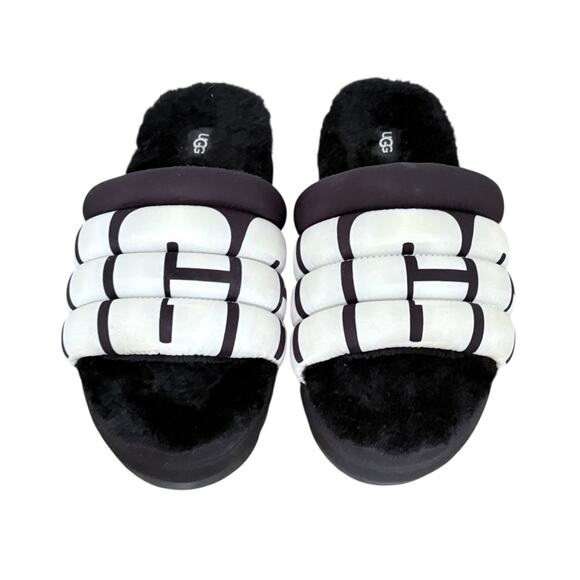 UGG Women's Puft Platform Furry Black Slide Sandals- Size 9 - Picture 4 of 11